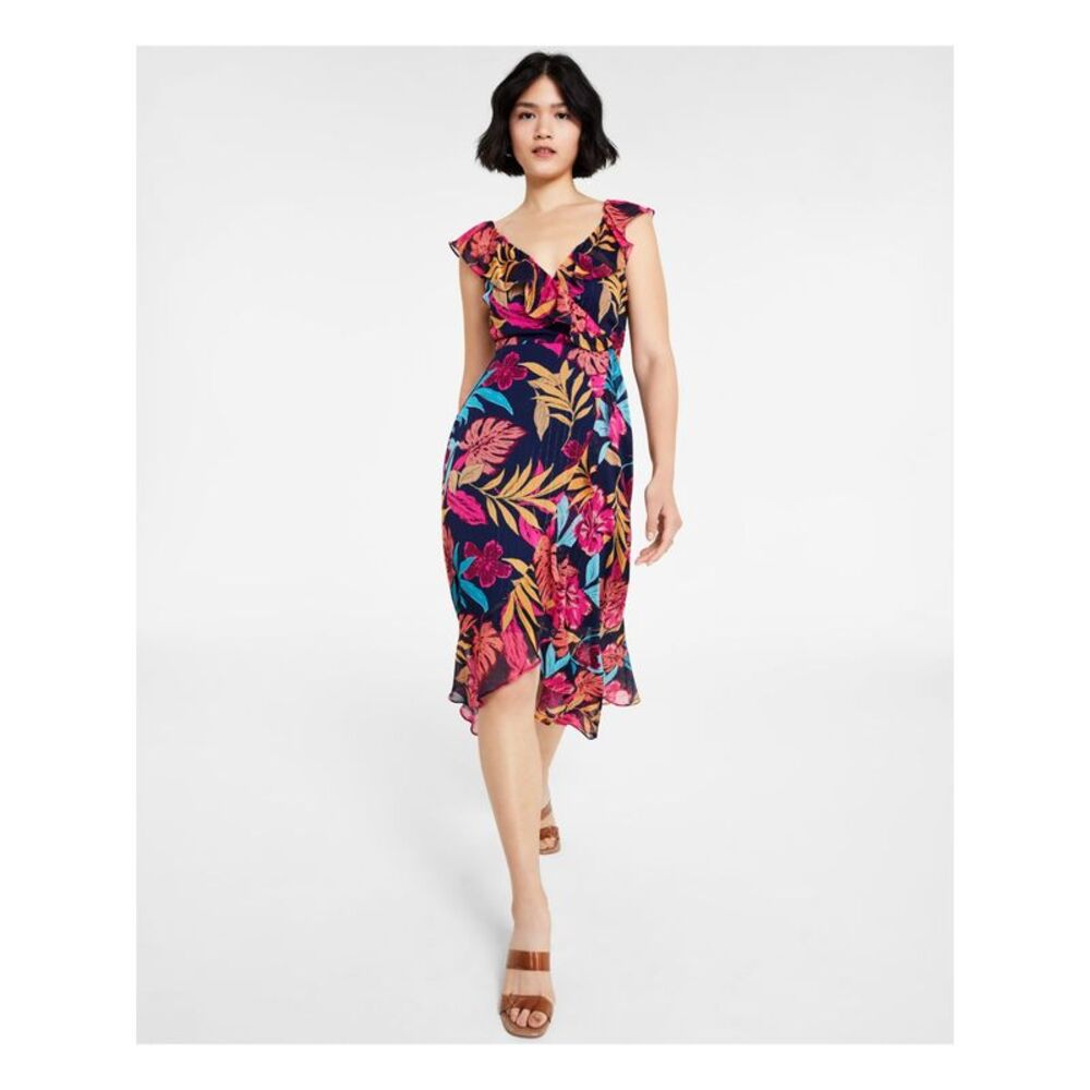NWT KENSIE DRESSES Womens Navy Lined Hem Sleeveless Midi Dress 2